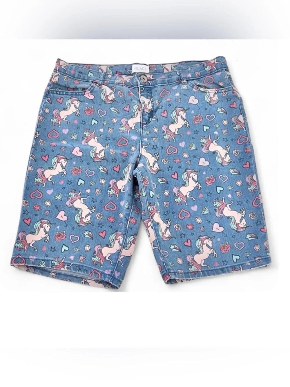 New! The Children’s Place Girls Unicorn Denim Skimmer Shorts 16